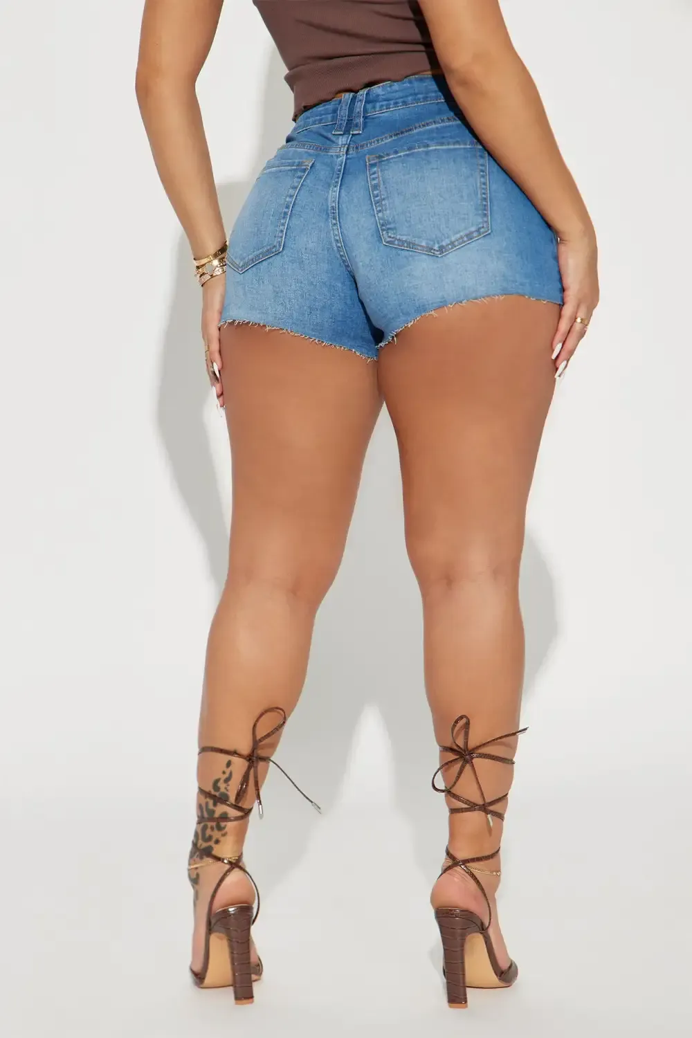 The Time Is Now Low Rise Lace Up Stretch Denim Shorts - Medium Blue Wash