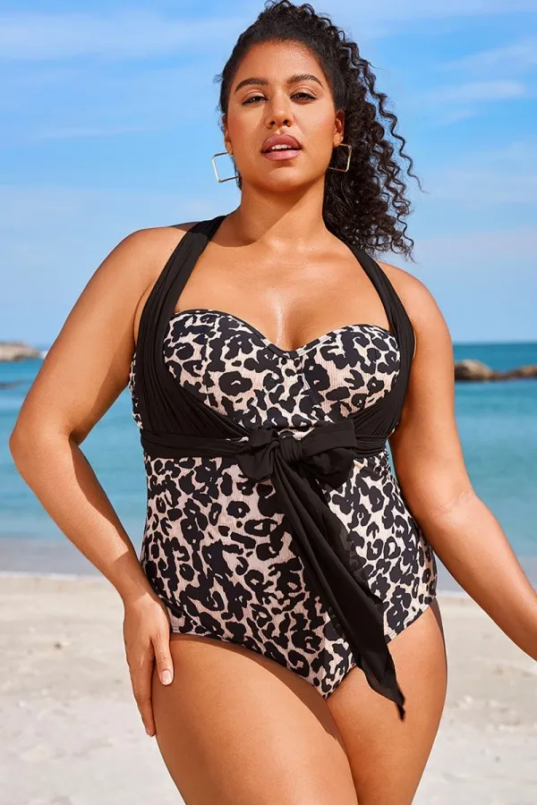 Leopard Print Bandeau Multiway One Piece Swimsuit