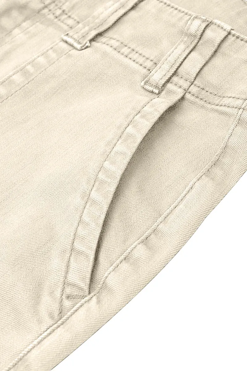 Double Button Mid Waist Straight Leg Pants