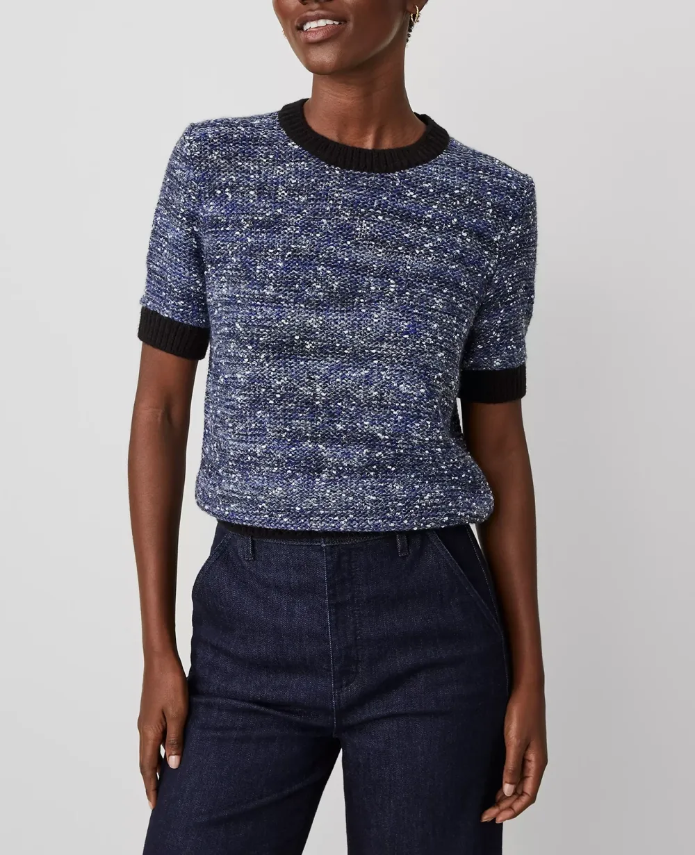 Tweed Contrast Trim Tee