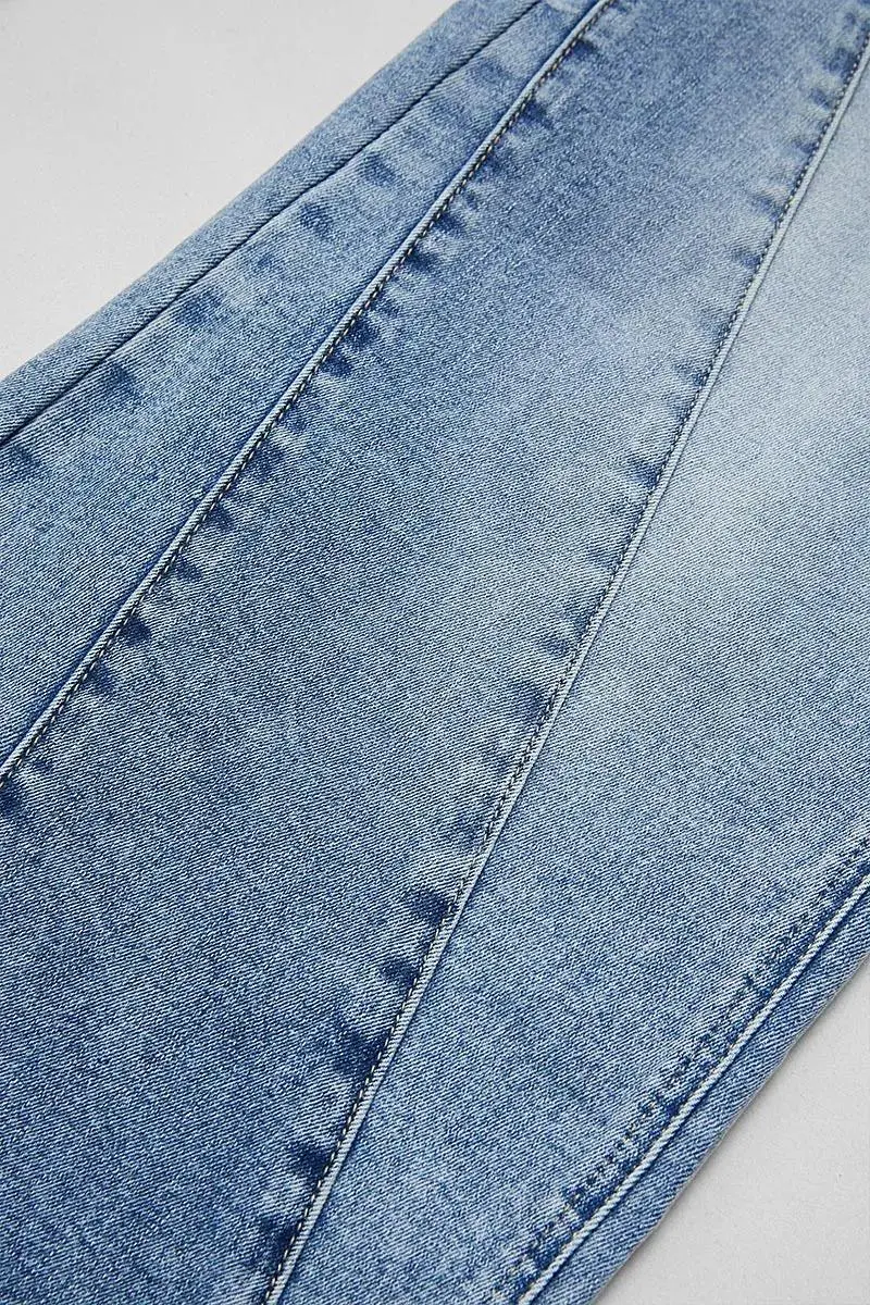 Wash Colorblock Seam Detail Mid Rise Wide Leg Jeans