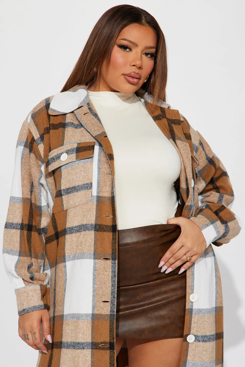 One Step Closer Long Shacket - Taupe/combo