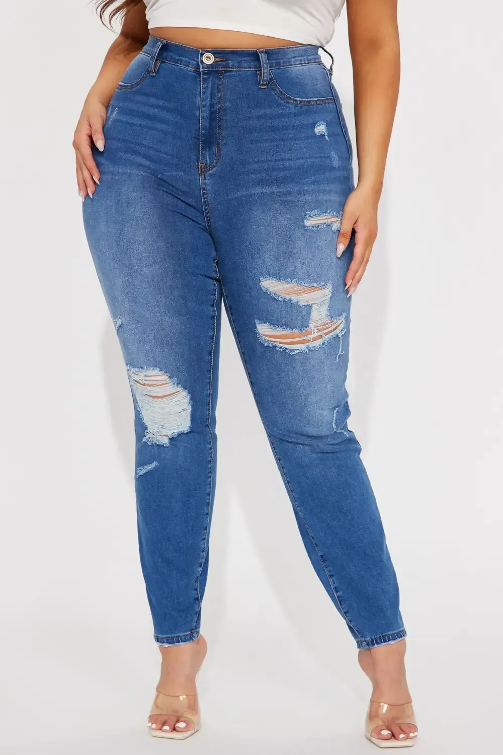 Classic Curvy Ripped Skinny Jeans - Medium Wash