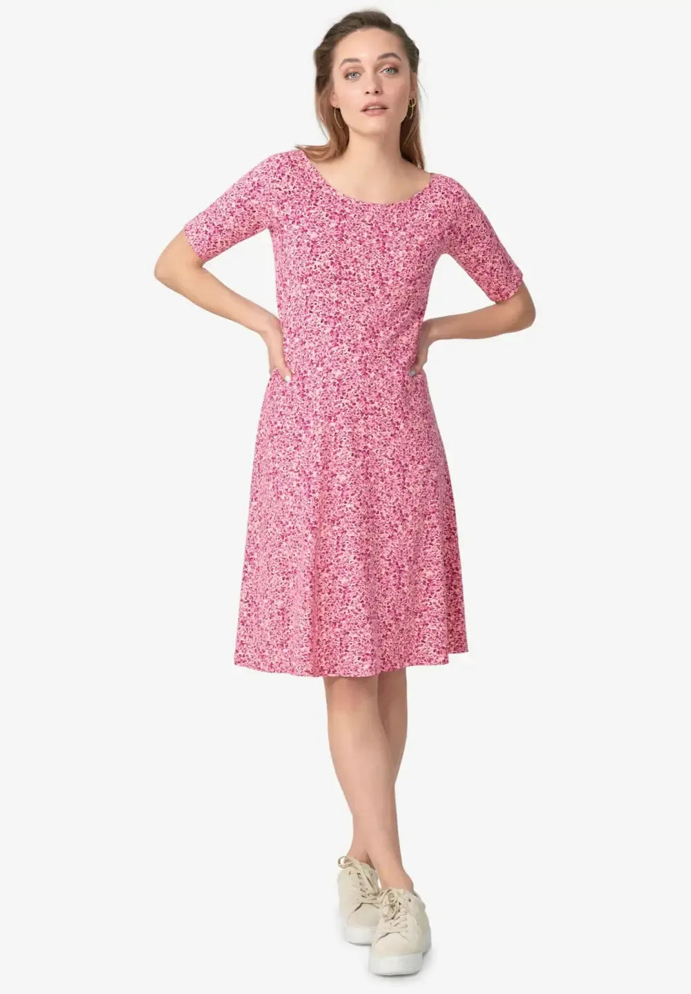 Short Sleeve Fit & Flare Knit Dress