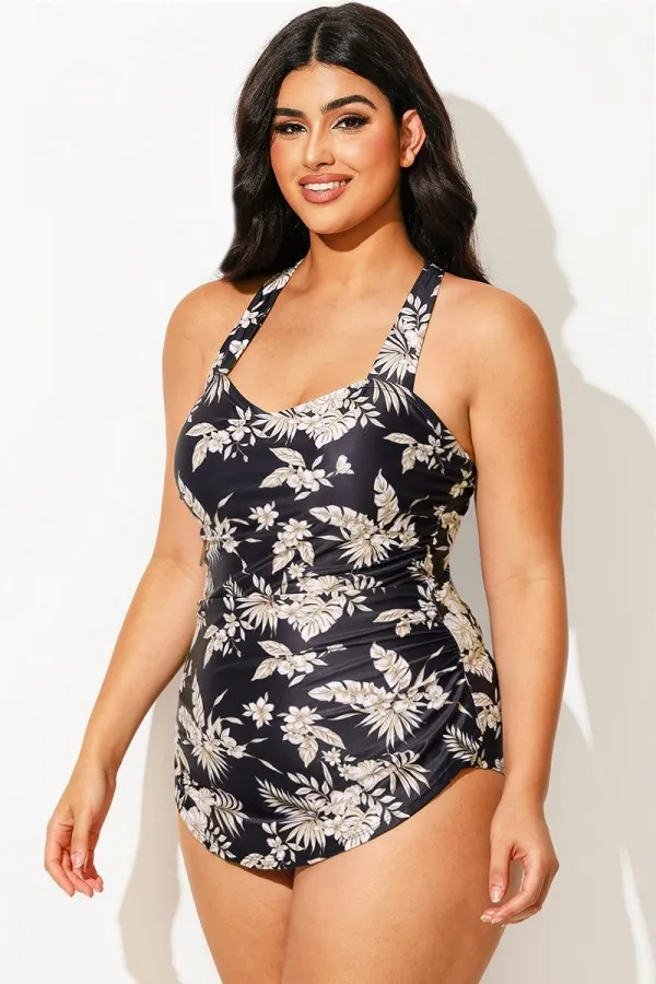 Gorgeous Print Sarong Front One Piece Swimsuit