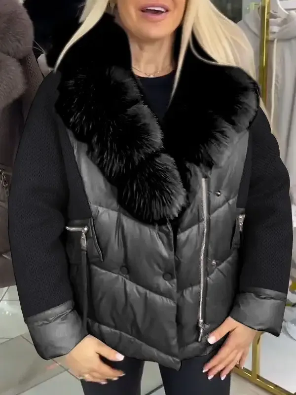 Women's Fur Collar Patchwork Hooded Coat
