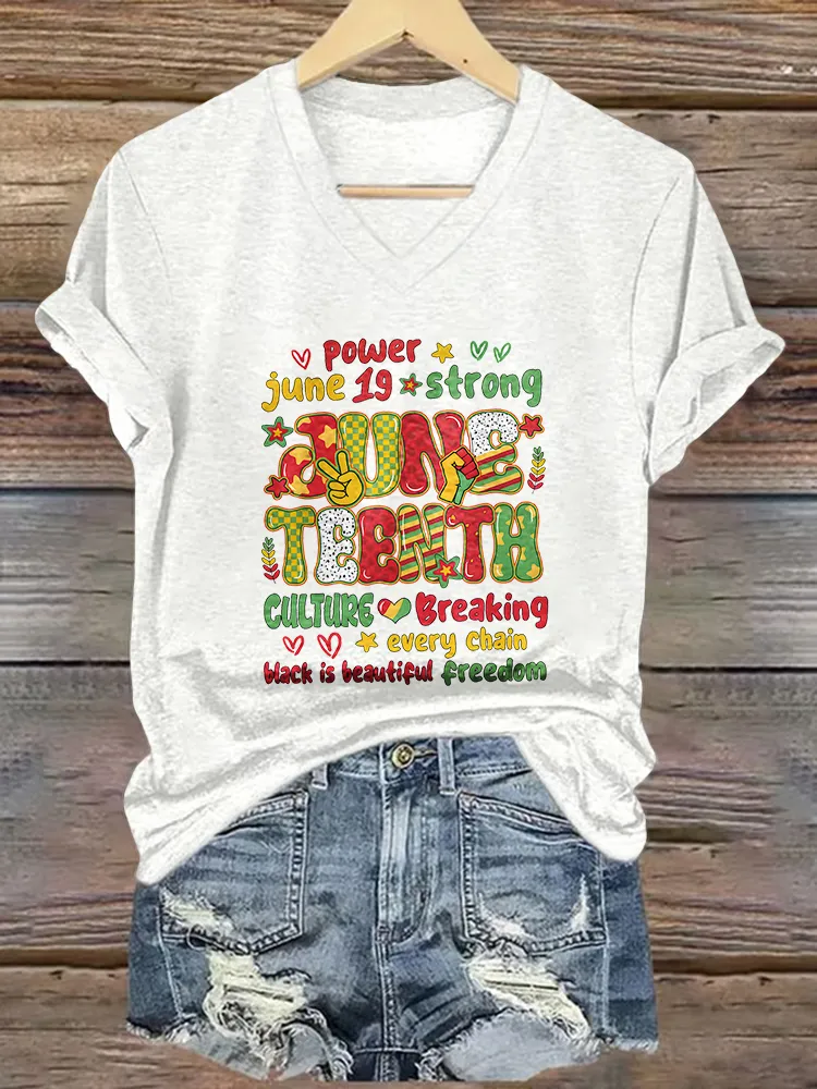Women'S June Teenth V-Neck Short-Sleeved T-Shirt
