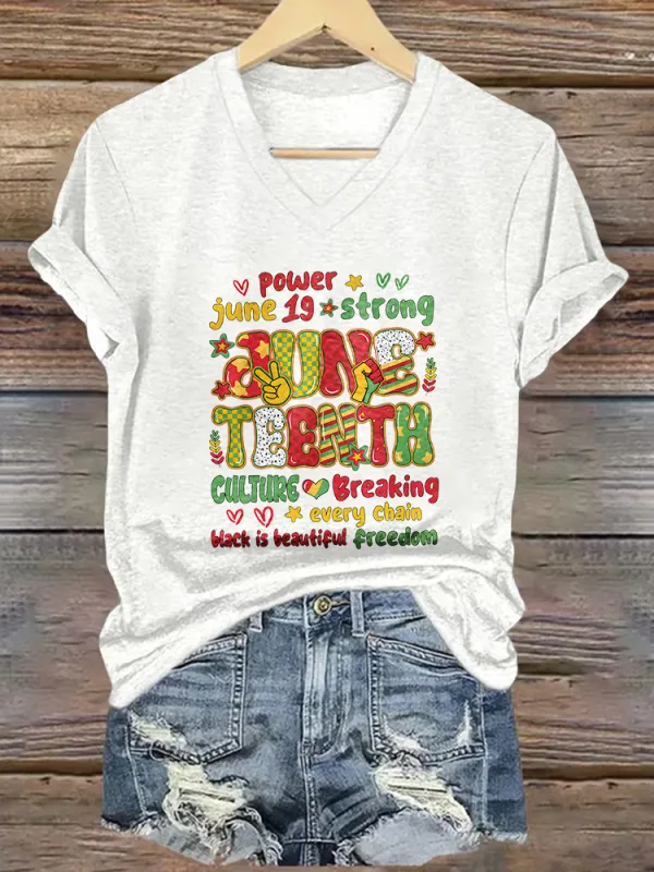 Women'S June Teenth V-Neck Short-Sleeved T-Shirt