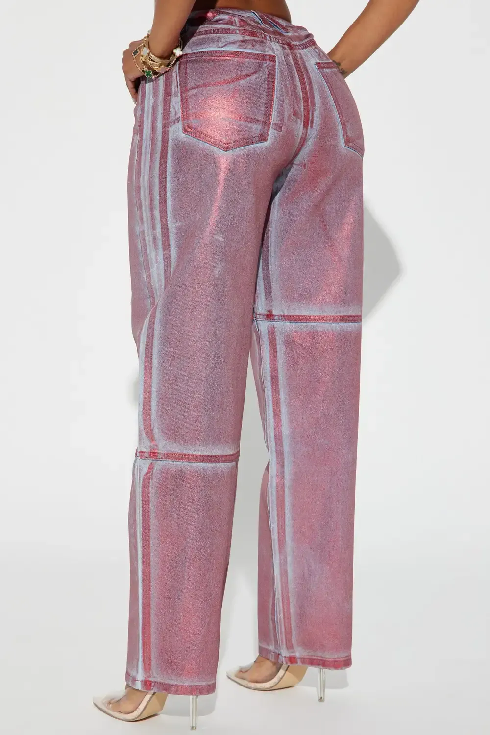 Rosa Non Stretch Straight Leg Metallic Jean - Red