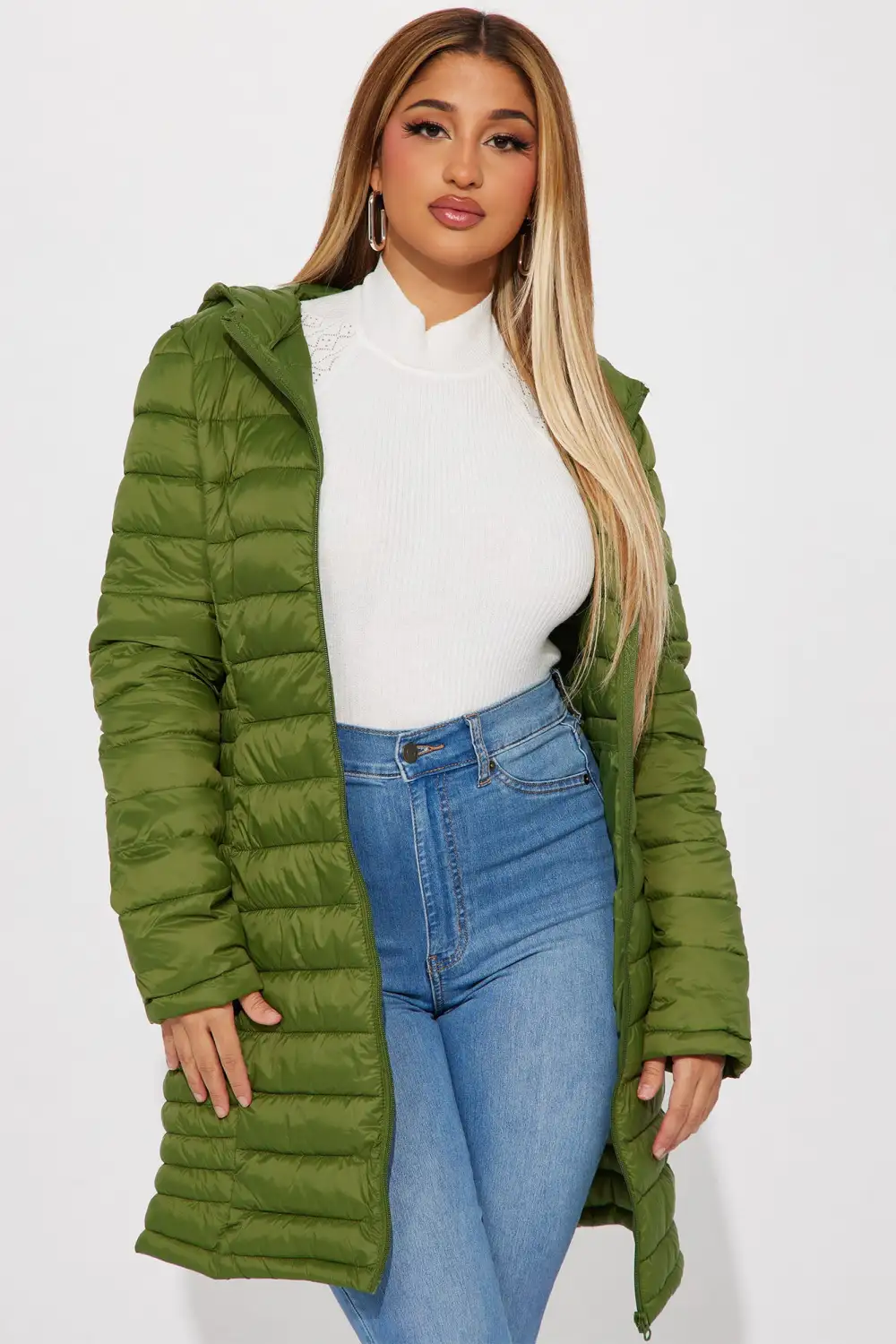 Padded Landing Puffer Coat - Olive