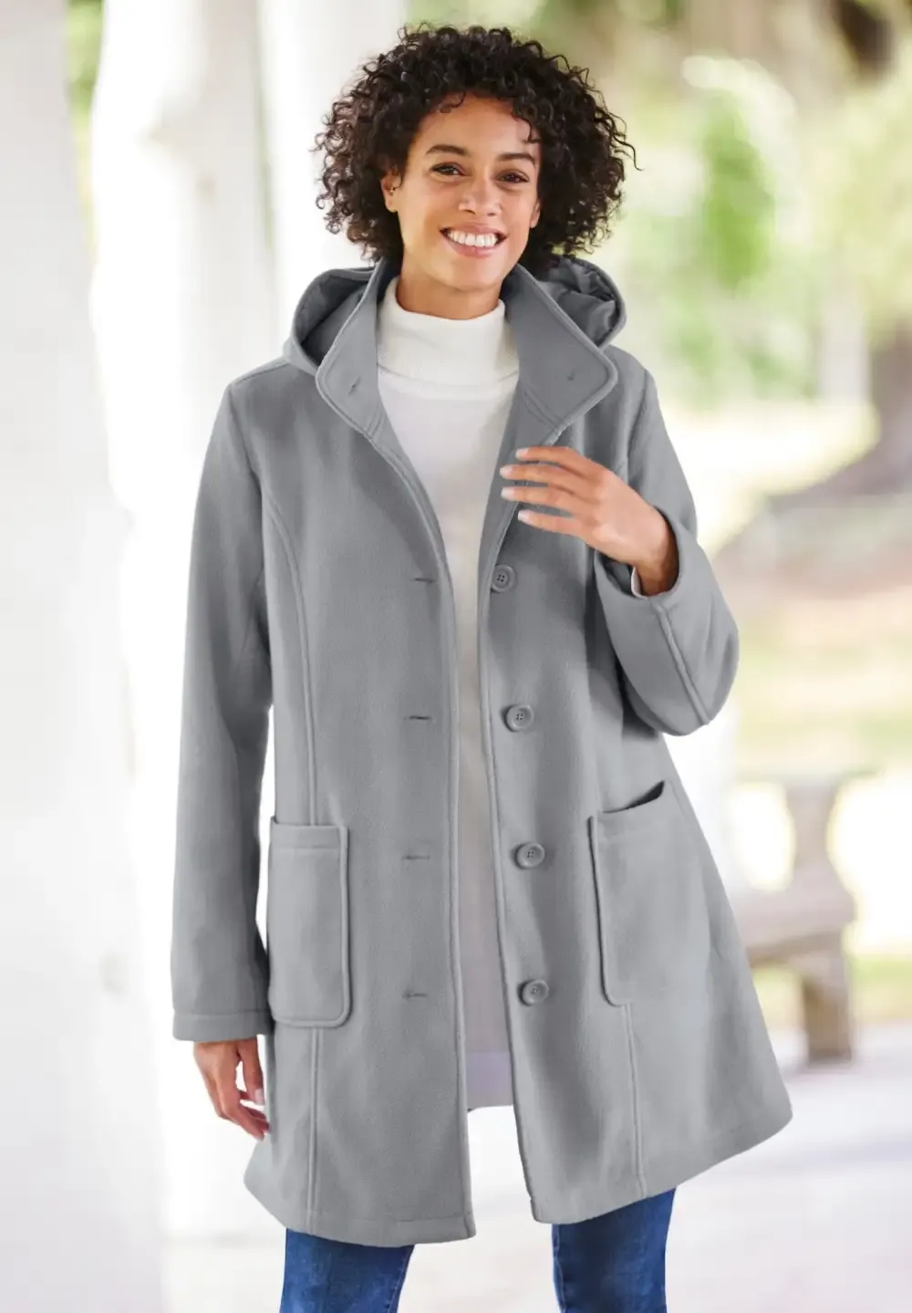 Hooded A-Line Fleece Coat