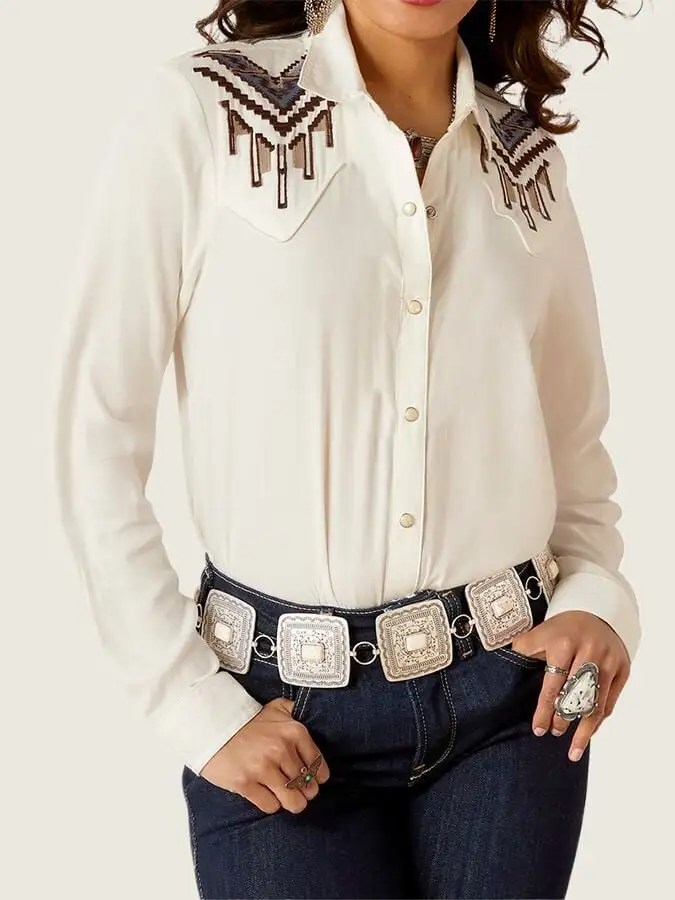 Women's Vintage Western Print Long Sleeve Shirt