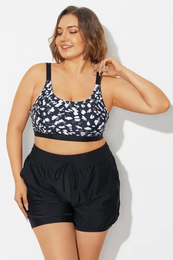 Plus Size Black＆White Square Neck Bikini Top