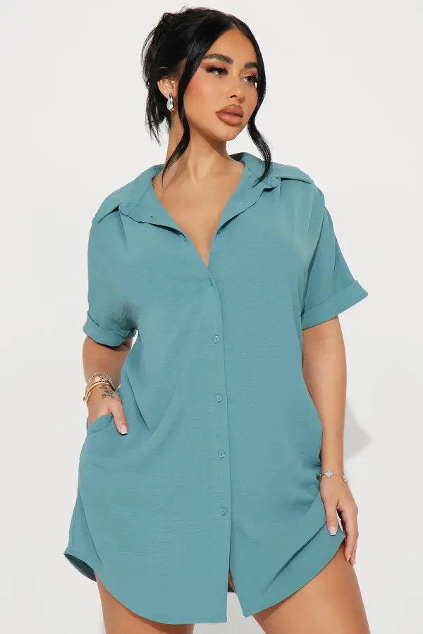 Amelia Mini Shirt Dress - Green