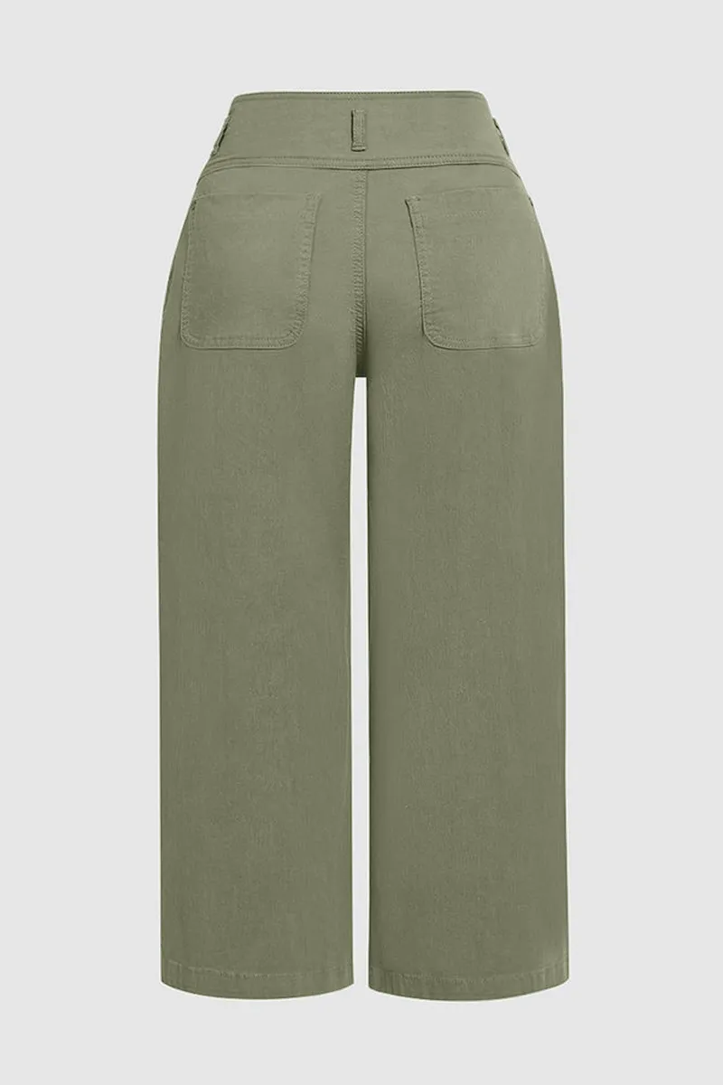 Solid Button Up Wide Leg Crop Low Waist Jeans
