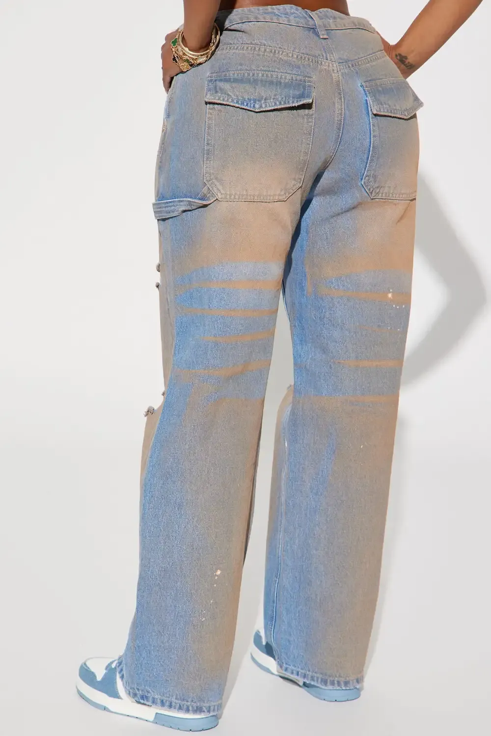 Dirty Work Ripped Utility Jeans - Medium Wash