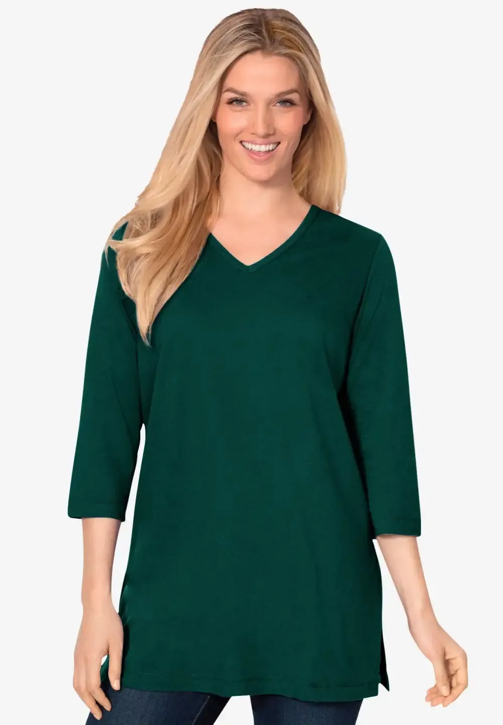 Perfect Three-Quarter Sleeve V-Neck Tunic