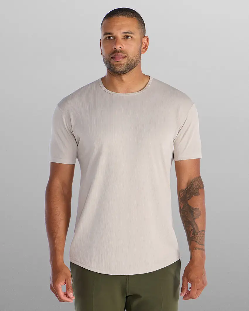 Ribbed Short Sleeve Drop-Cut