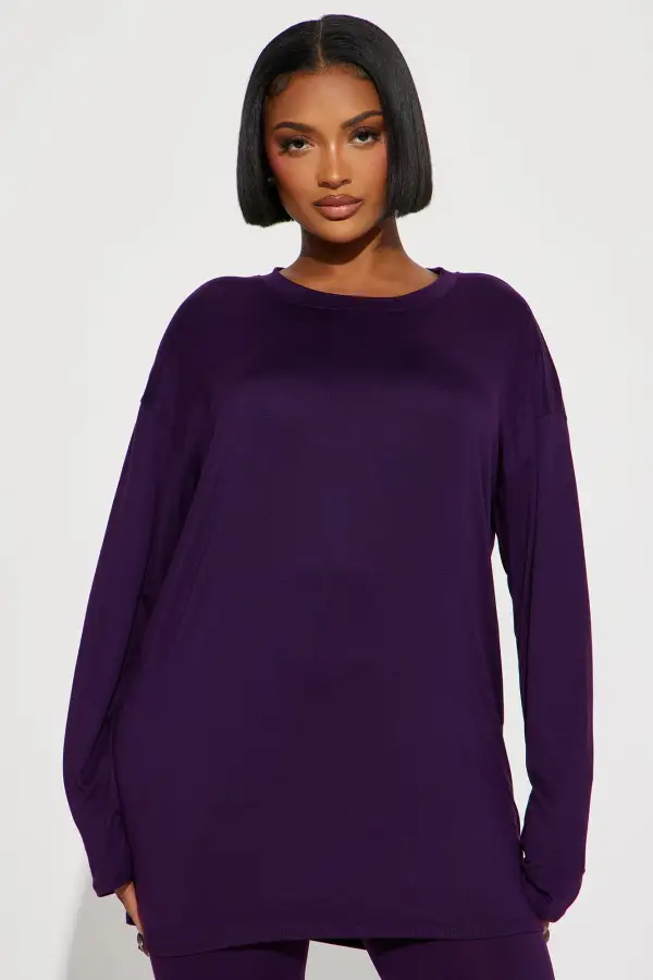 Weekend Vibes Long Sleeve Set - Eggplant
