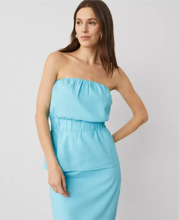 Linen-Blend Strapless Top