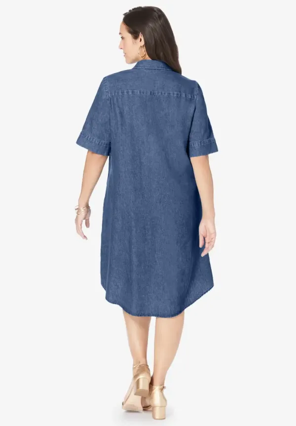 Cuff Sleeve Denim Shirtdress