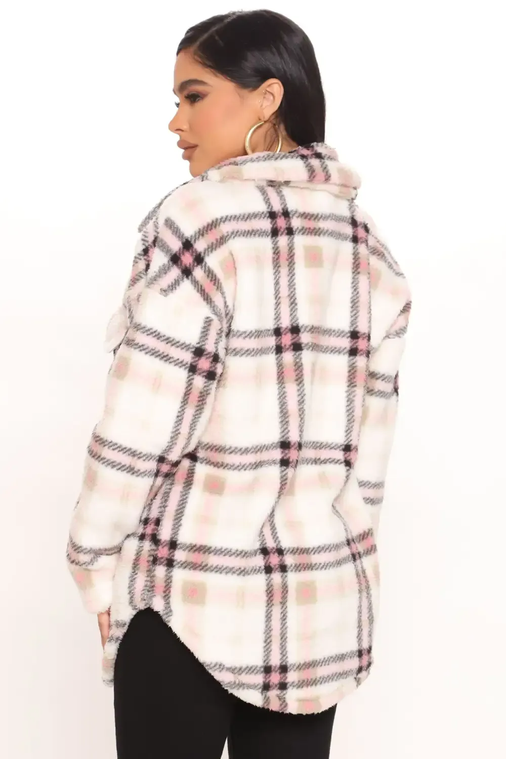 Shirt Jacket Sherpa Shacket - Pink/combo