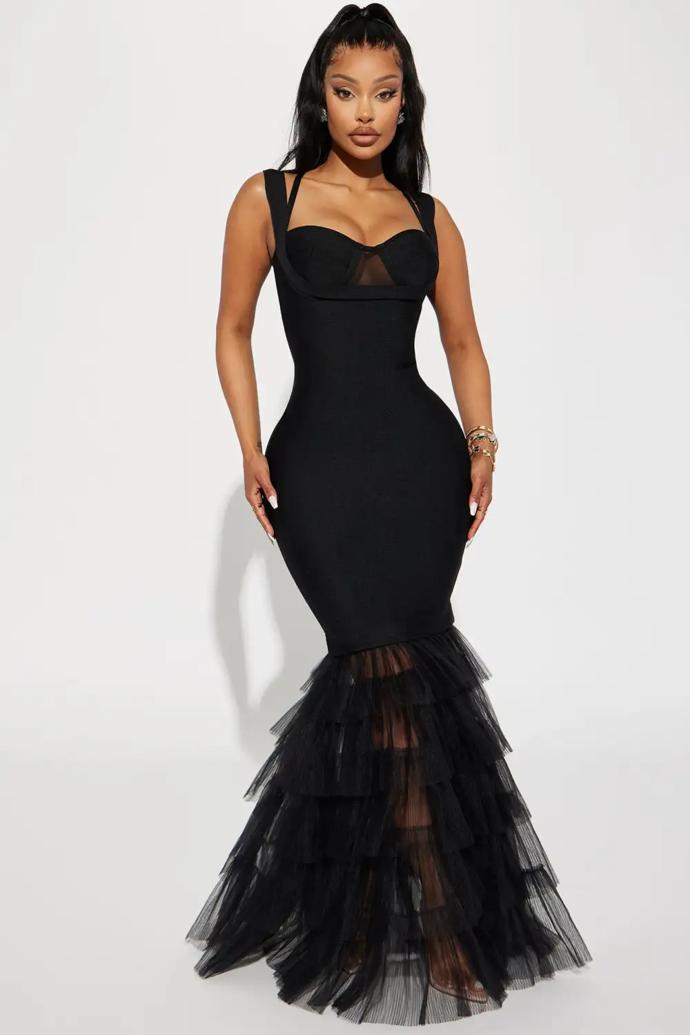 Charline Tulle Bandage Gown - Black