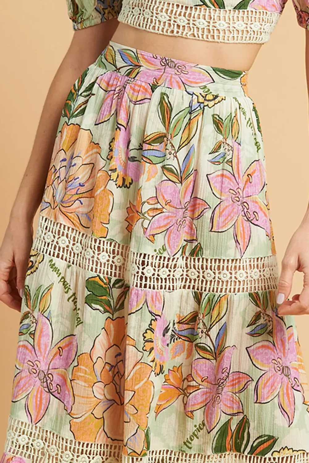 Multicolor Floral Print High Waisted Maxi Skirt