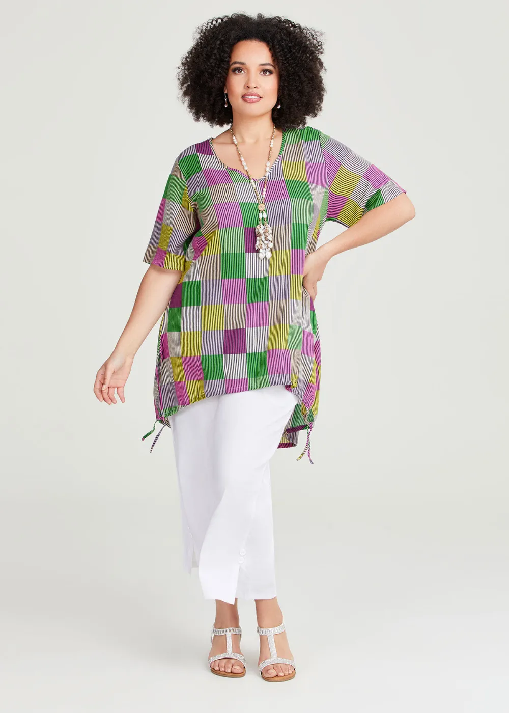 Linen Blend Check Tunic
