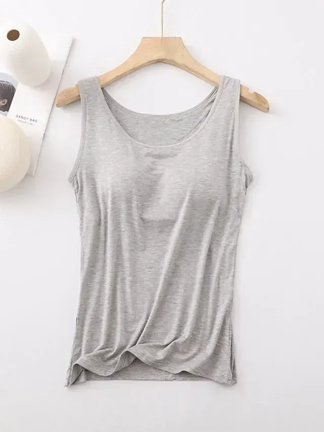 Women's Tank Top with Built-In Bra, Sleeveless Casual Basic Round Neck Regular - 10-Piece Sets