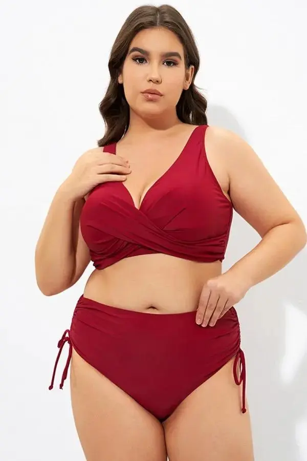 Red Twist Front Cross Back&Front Bikini Top