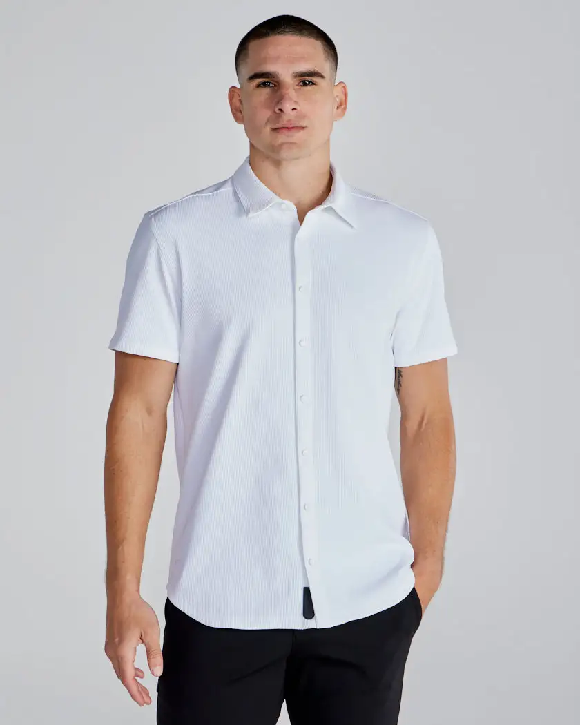 Ribbed+ Short Sleeve Button Down