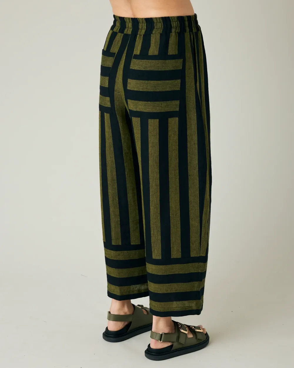 BLACK & OLIVE STRIPE LINEN TROUSERS