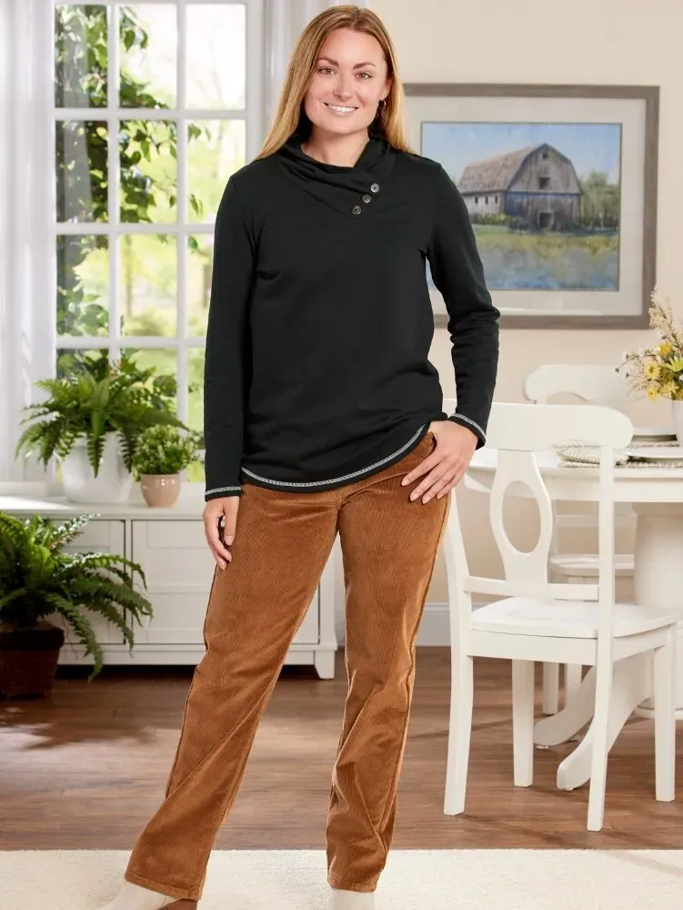 Women's Elastic-Waist Cotton Corduroy Pants