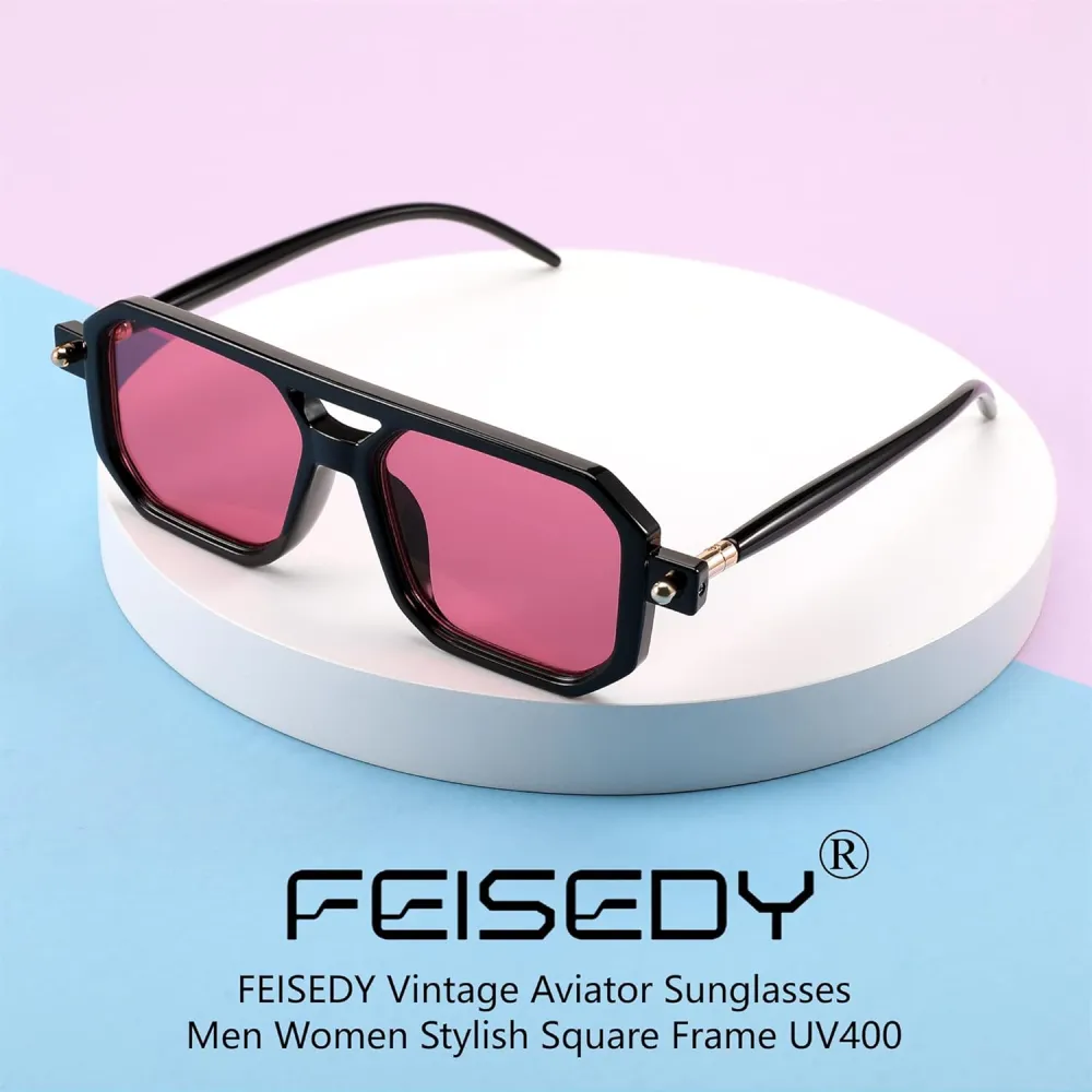 FEISEDY Vintage Square 70s Flat Aviator Sunglasses Women Men Classic Retro Stylish Frame UV400 Sunglasses B2622