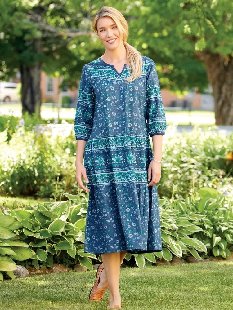 Notch Neckline Muumuu With 3/4 Sleeves