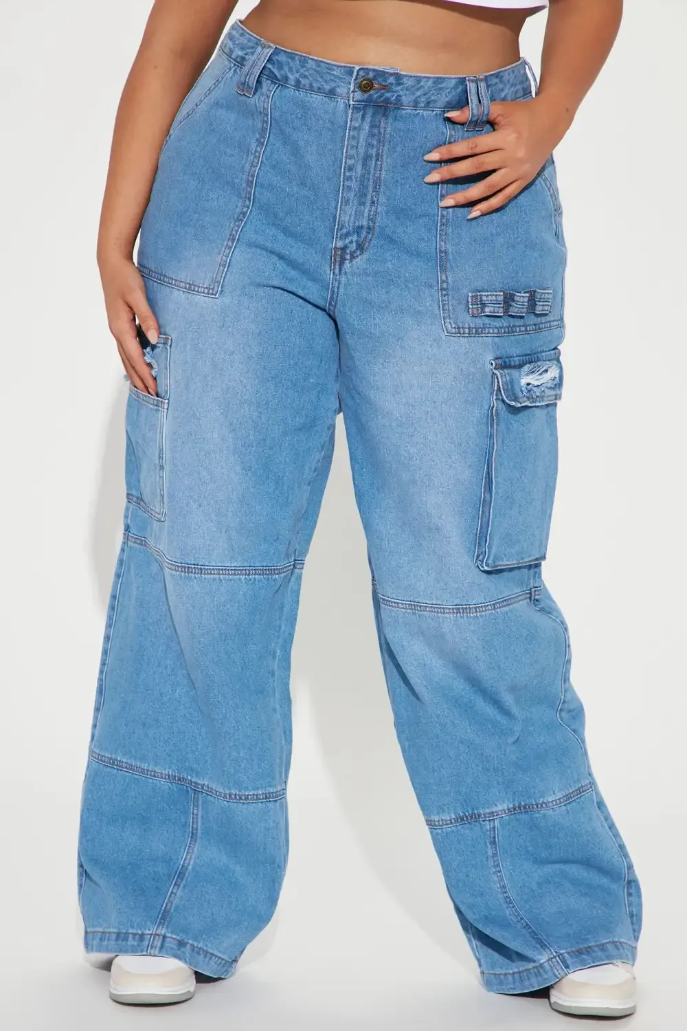 Ready Or Not Cargo Jeans - Light Blue Wash