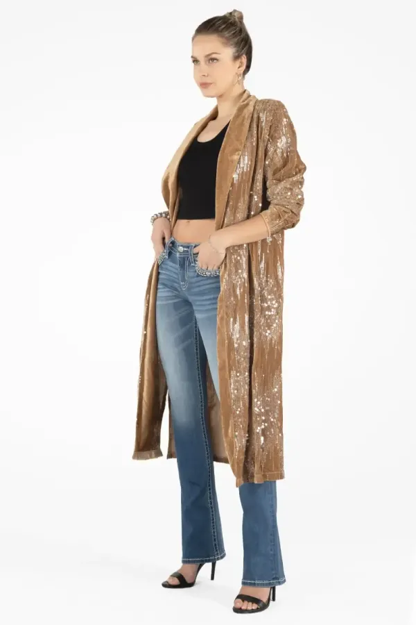 Chevron Sequin Long Jacket