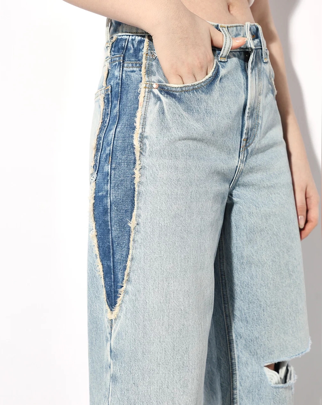 Light Blue Distressed Splatter Print Jeans