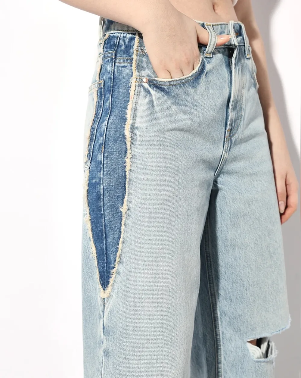 Light Blue Distressed Splatter Print Jeans