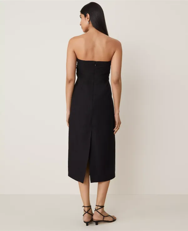 Strapless Linen Midi Dress