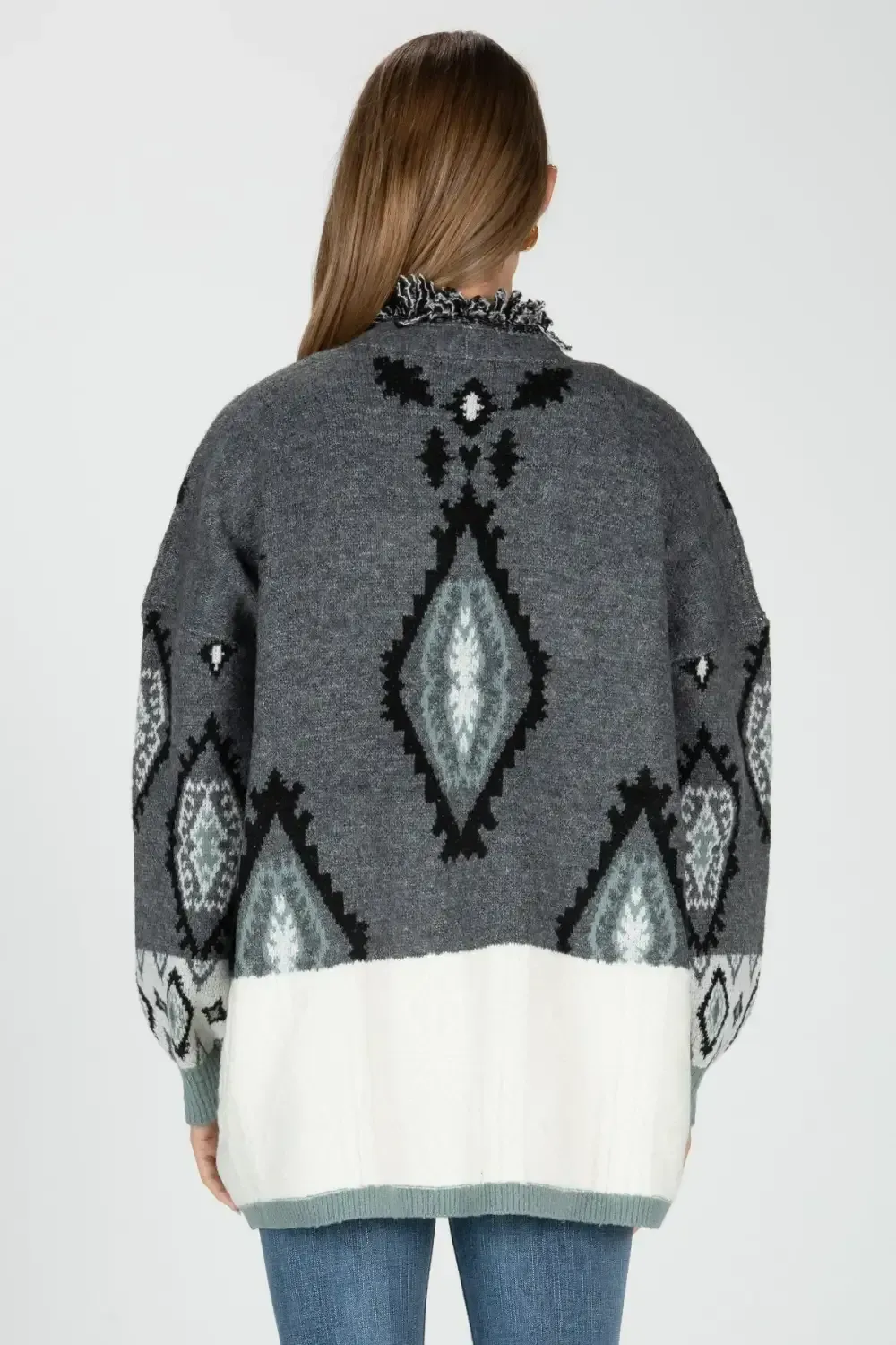 Sweater Block Open Front Aztec Cardigan