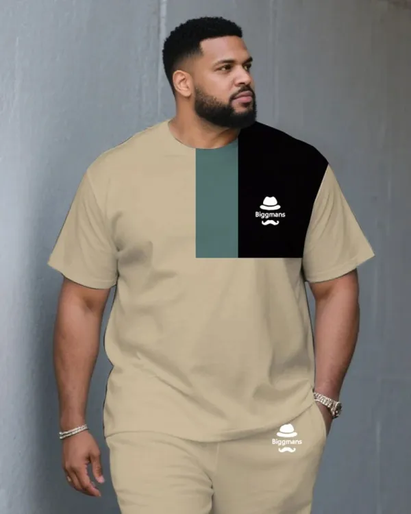 Big & Tall Men's Gradient Contrast Color Crewneck Short-sleeved T-shirt and Shorts Suit
