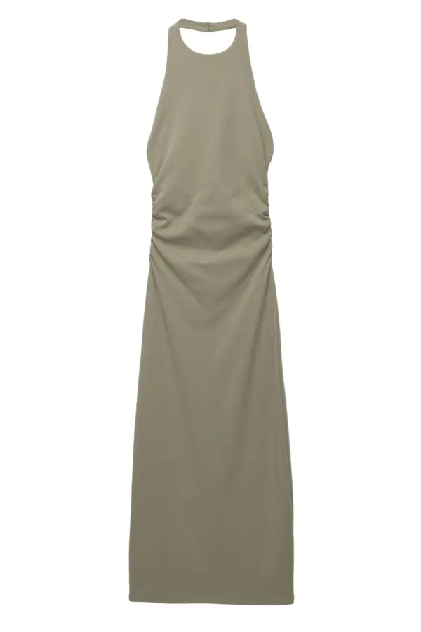 Vestido midi halter frunces