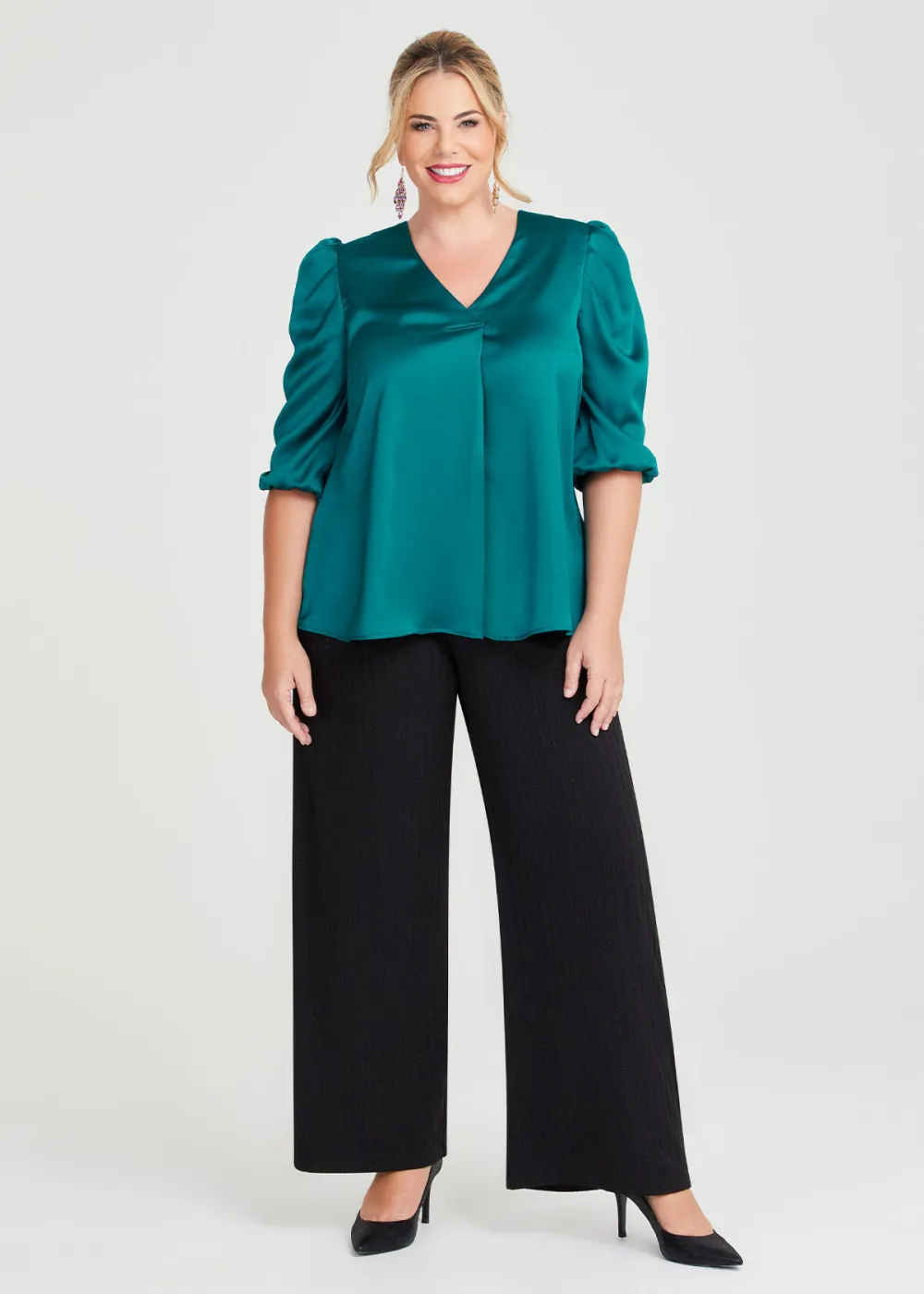 Satin Ruched Sleeve Top