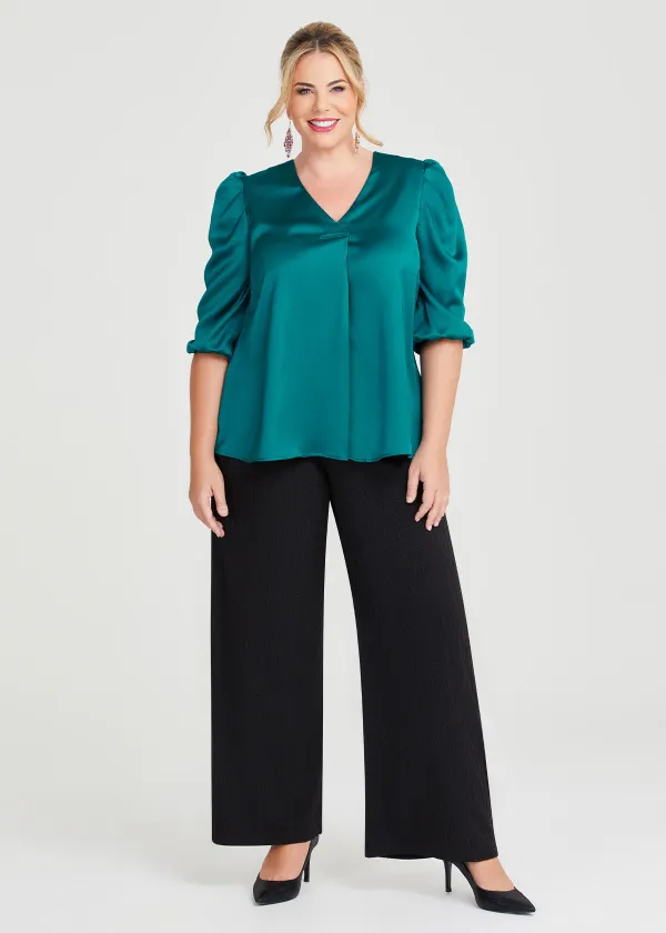 Satin Ruched Sleeve Top