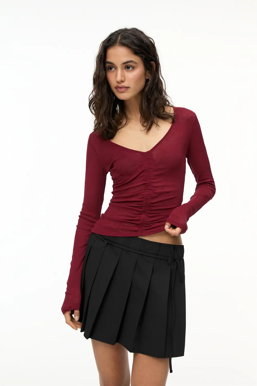 Gathered long sleeve T-shirt