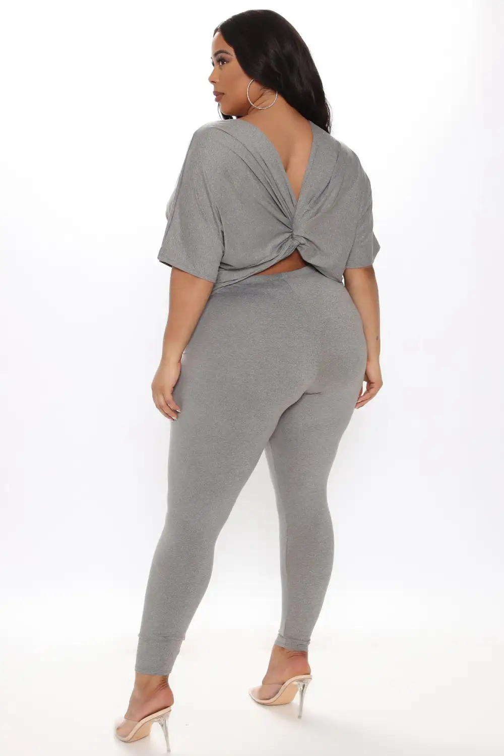 Don't Get This Twisted Short Sleeve Pant Set - Heather Grey