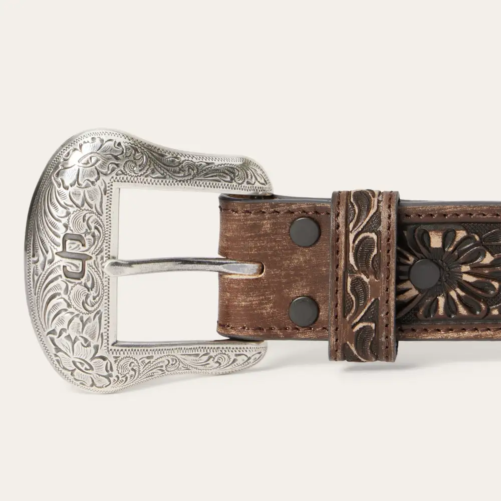 Hair-on-Hide Tooled Tab Belt