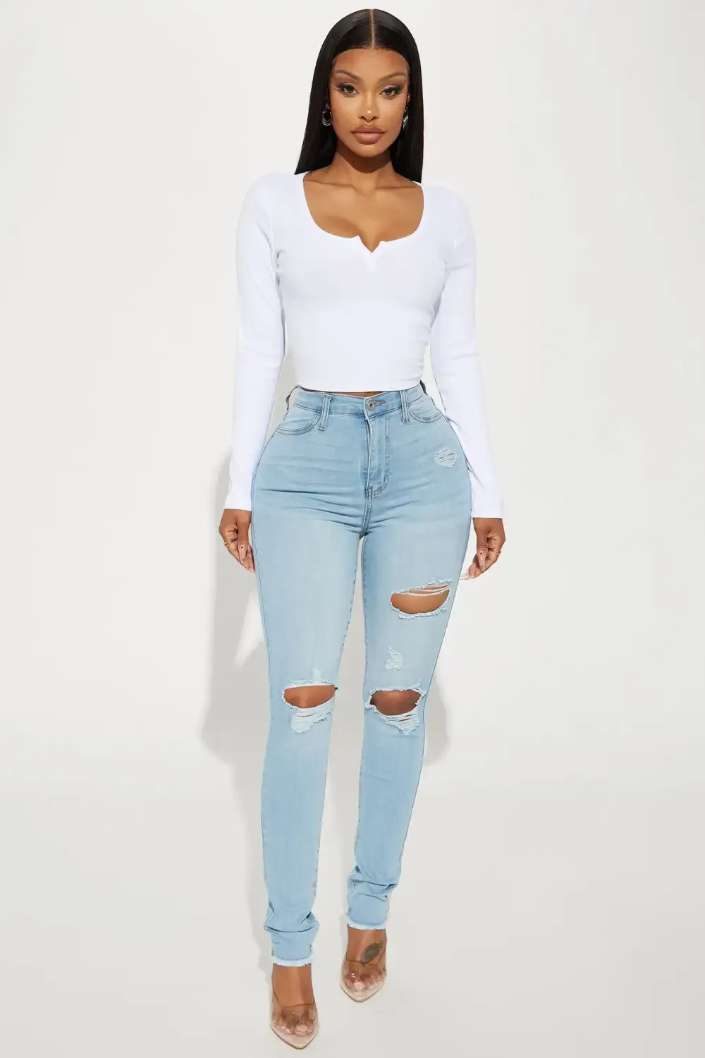 Stacey Super Stretch Ripped Skinny Jeans - Light Wash